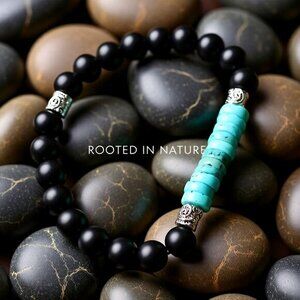 Minimalist! Turquoise Howlite Heishi Beads + Black Stone Beads! Coastal Cowgirl